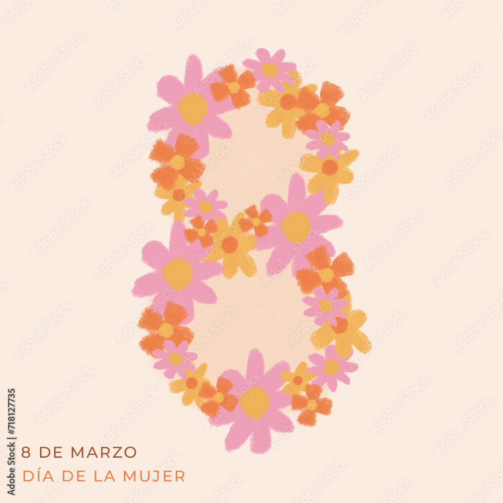 8 de Marzo Día de la mujer, diseño flores