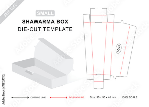 Kebab Shawarma box die cut template with 3D blank vector mockup for food packaging