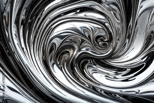 Abstract chrome-like liquid swirling and merging