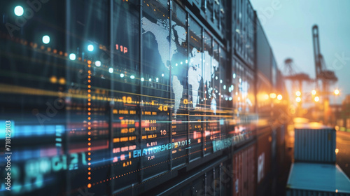 A high-tech dashboard showing real-time global supply chain data  logistics  dynamic and dramatic compositions  with copy space