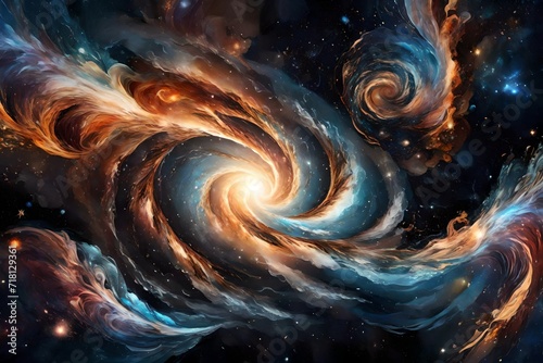 Abstract cosmic galaxies swirling in deep space