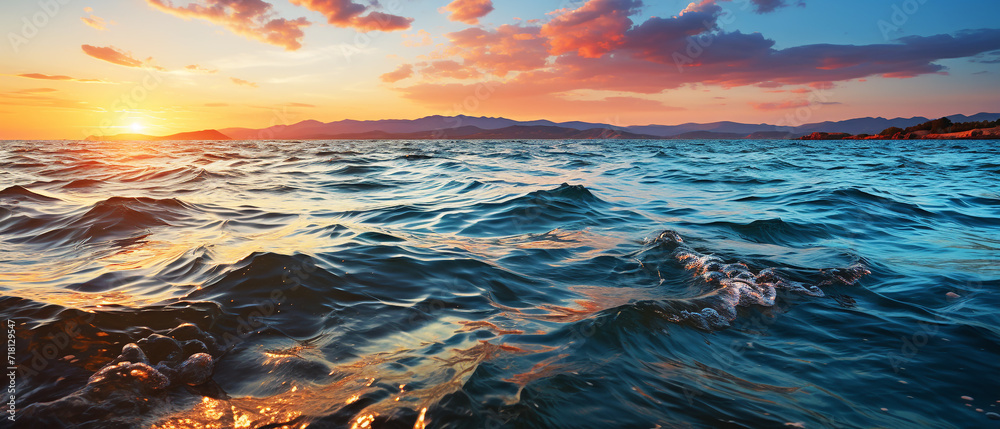 Beautiful sea waves and sunset - obrazy, fototapety, plakaty 