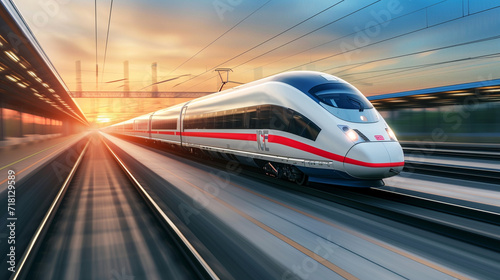 A high-speed bullet train dedicated to cargo delivery, enhanced with smart technology, logistics, dynamic and dramatic compositions, with copy space