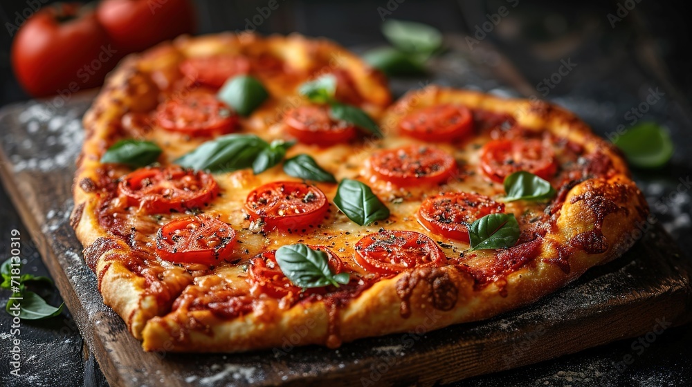 Heart shaped pizza on vintage wooden background. The concept of romantic love for Valentine's Day