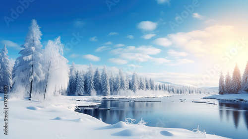 wonderful realistic peaceful calm winter landscape artwork with a river flowing © Sternfahrer