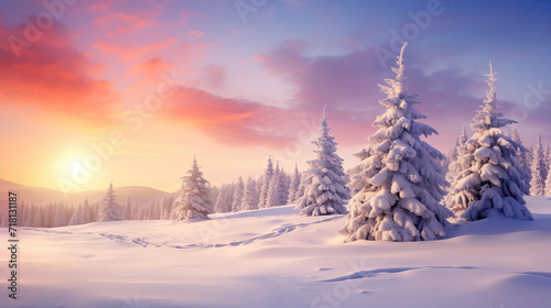 sunset winter landscape, snow wallpaper © Sternfahrer