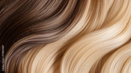Brown and cream-colored hair that is wavy and shiny. generative AI