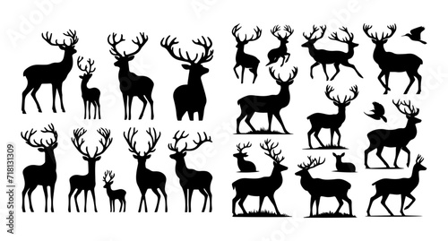 Vector silhouette set of deer with a simple and minimalist stencil design style © Sabiqul Fahmi