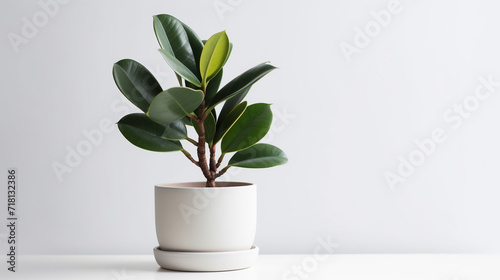 Beautiful rubber plant on white pot