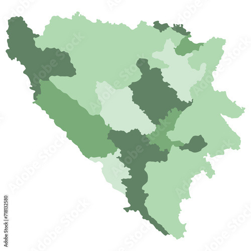 Bosnia and Herzegovina map. Map of Bosnia and Herzegovina in administrative provinces in multicolor