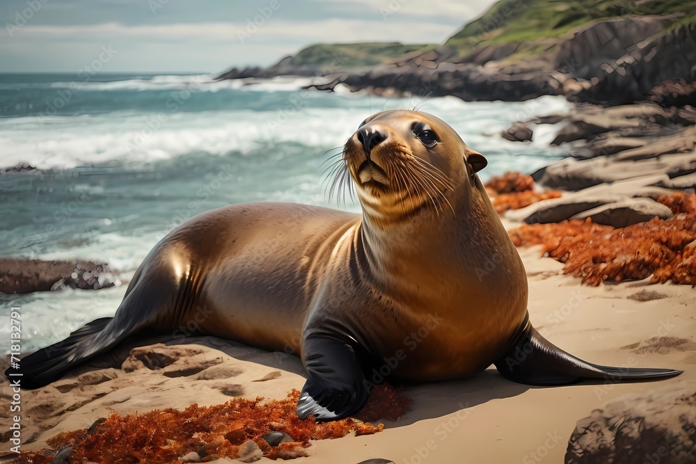Obraz premium sea lion on the beach