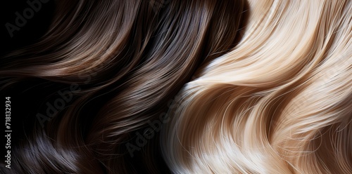 Rows of various types of wavy hair that are beautiful and shiny. generative AI photo