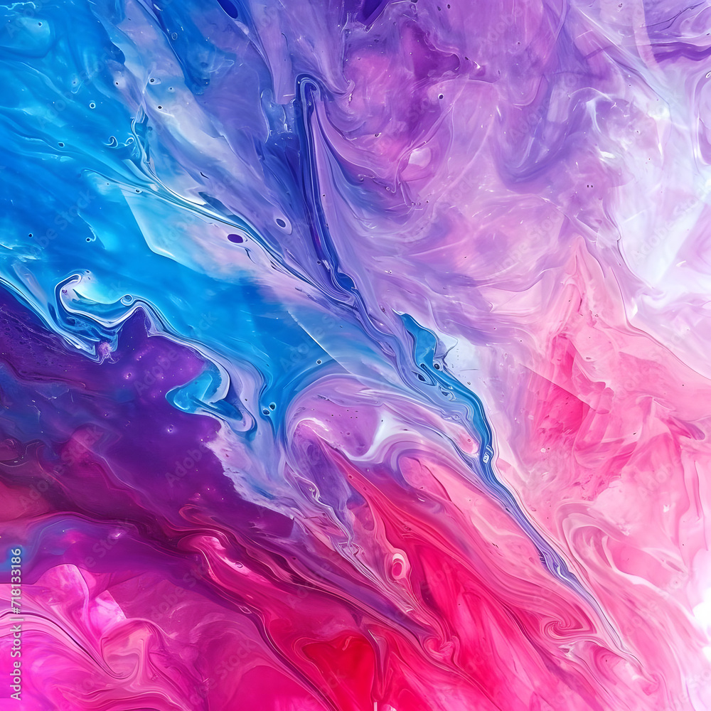 Abstract grainy background with vibrant pink, blue, purple, and red liquid colors, resembling a summer banner header or poster design.