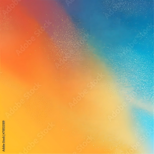 Abstract color gradient background with grainy orange, blue, yellow, and white noise texture. A vibrant and dynamic backdrop with a modern aesthetic, suitable for banners, posters, and cover designs.