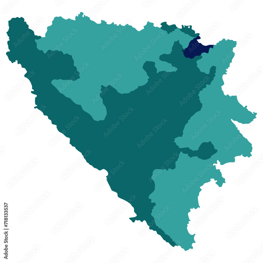 Bosnia and Herzegovina map. Map of Bosnia and Herzegovina in three mains regions in multicolor