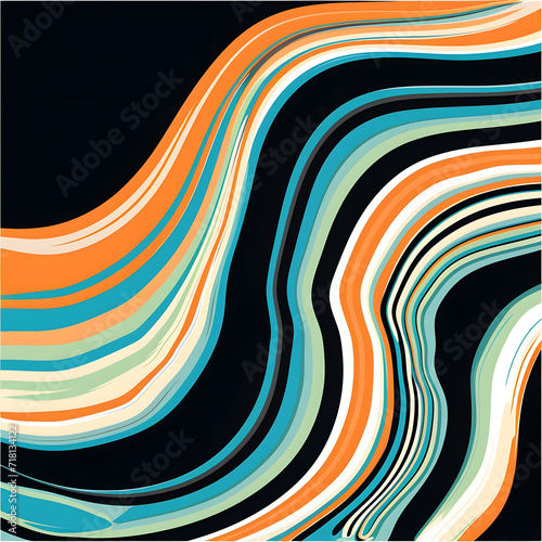 A vibrant and vivid rainbow color flow wave in retro 1970s, 1980s, and 1990s style on a black background. Perfect for music cover or dance party poster.