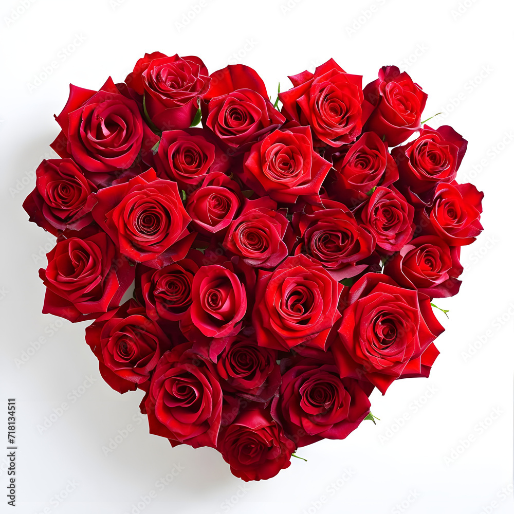 Vibrant red heart made of fresh red roses, isolated on a clean white background. A symbol of love and romance captured in stunning floral detail. Vibrant red heart made of fresh red roses, isolated on a clean white background. A symbol of love and romance captured in stunning floral detail.