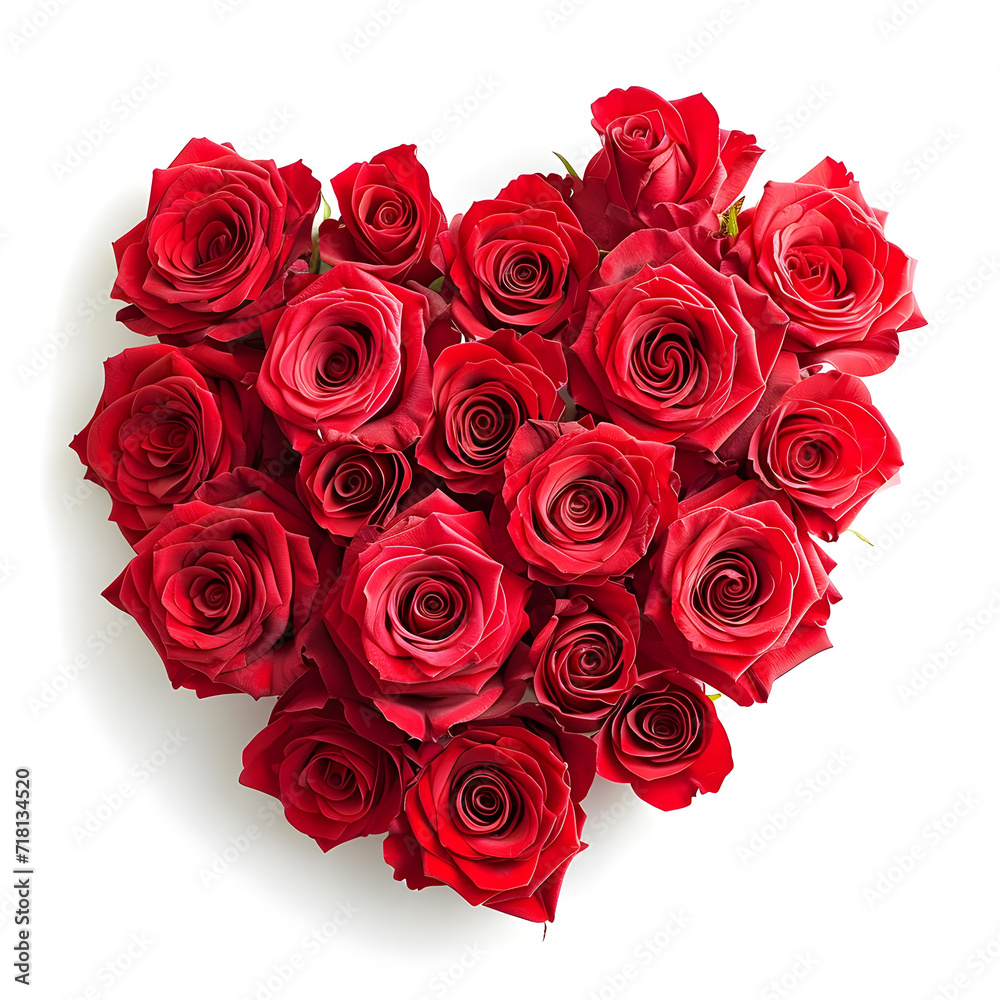 Vibrant red heart made of fresh red roses, isolated on a clean white background. A symbol of love and romance captured in stunning floral detail. Vibrant red heart made of fresh red roses, isolated on a clean white background. A symbol of love and romance captured in stunning floral detail.