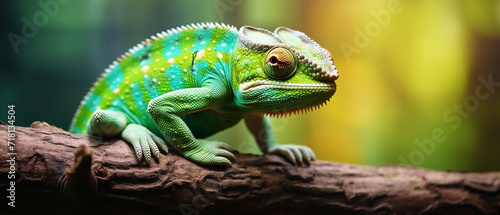 Chameleon on branch with in the forest