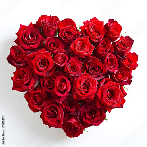 Vibrant red heart made of fresh red roses  isolated on a clean white background. A symbol of love and romance captured in stunning floral detail.