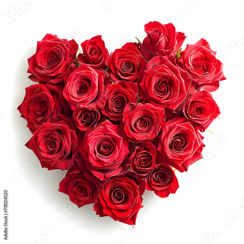 Vibrant red heart made of fresh red roses  isolated on a clean white background. A symbol of love and romance captured in stunning floral detail.