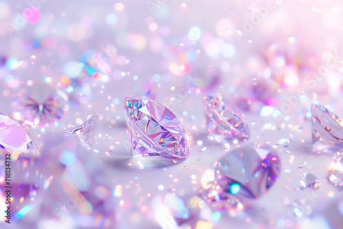 Pink Gems And Brilliant Diamond Scattering Background, Diamonds Fall From Sky And Lay on Table Surface Banner © Polina Zait