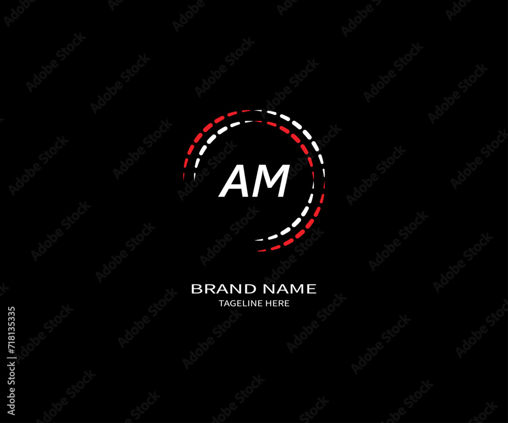 Abstract AM letter logo Design. With black background.
