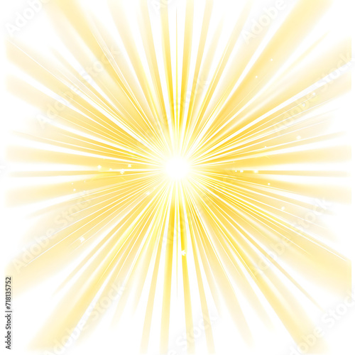 Vibrant and high-quality vector illustration of sun rays light overlays with yellow flare glow  isolated on a white background to create unique design effects.