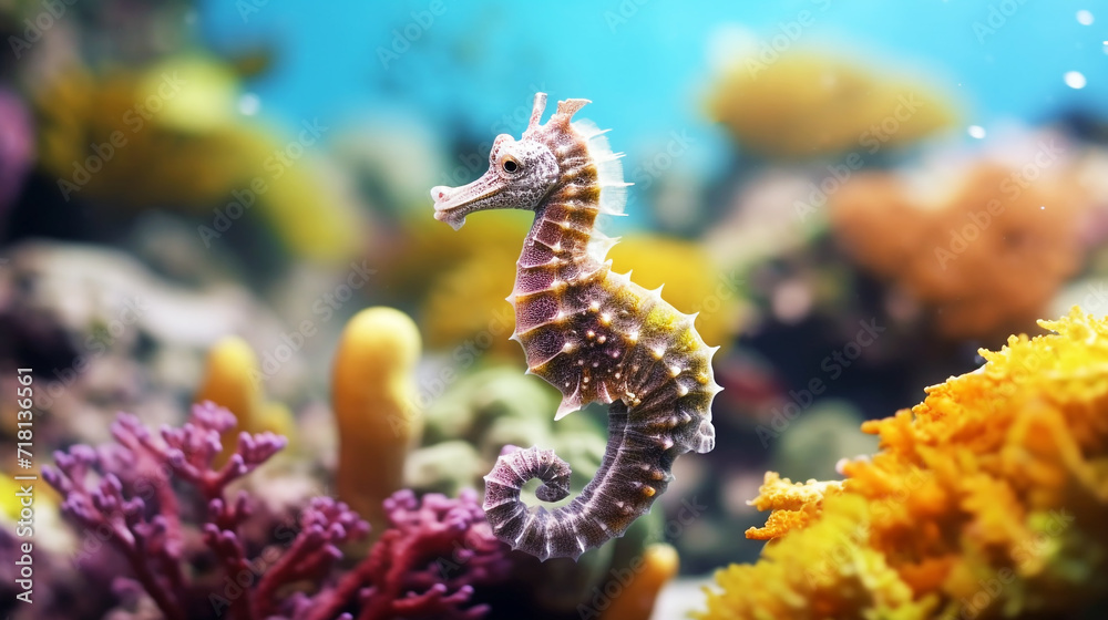 Seahorse on tropical coral reef