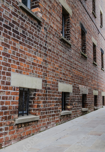 Victorian Red Brick Barred Warehouse Windows At The Historic Docks At Gloucester