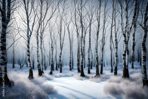  A serene snow-covered forest with tall evergreen trees laden with pristine white snow
