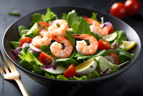 salad with shrimps and vegetables. 