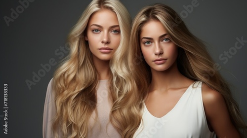 Two Women, Brunette and Blonde Beauty Portrait