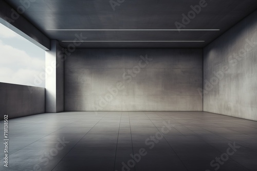 Gray concrete empty interior with blank wall for your text or product product presentation with copy space, room mockup © Sunny