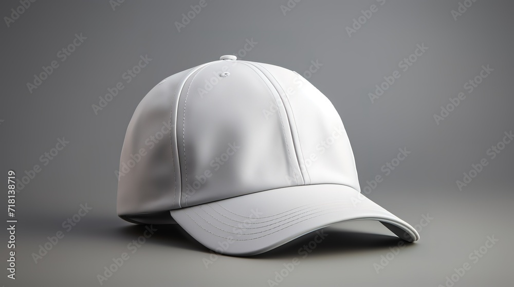 White hat in photo in front of gray wall. generative AI White hat in photo in front of gray wall. generative AI