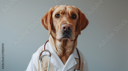 Veterinary Golden retriever Dog Wearing a White Lab Coat