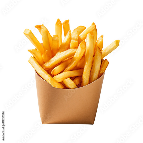Paper box with french fries on white background