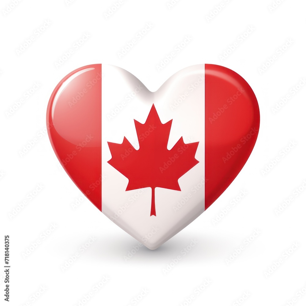 Obraz premium Flag of Canada in heart shape vector illustration isolated on white background. National Flag of Canada Day concept.