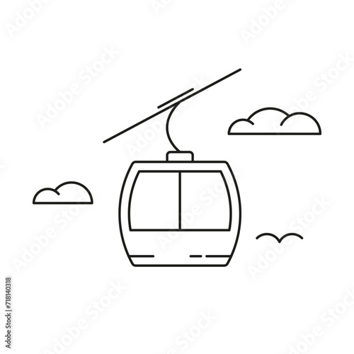 Cable car line icon. Black simple illustration of aerial lift with clouds. Vector isolated elements on white background