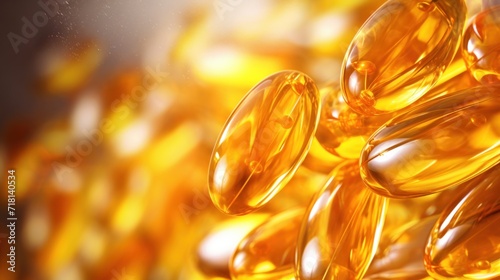 Cod liver oil capsules or omega 3 macro background banner with copy space