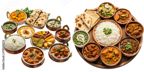 Colorful indian food set mockup in 3d without backoground png for decoration. Created using generative AI. photo