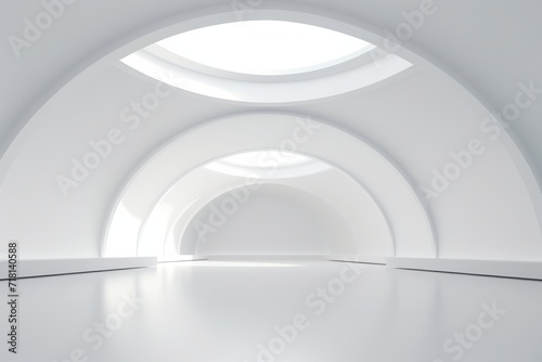 White empty interior with arches for your text or product product presentation with copy space, room mockup, white floor