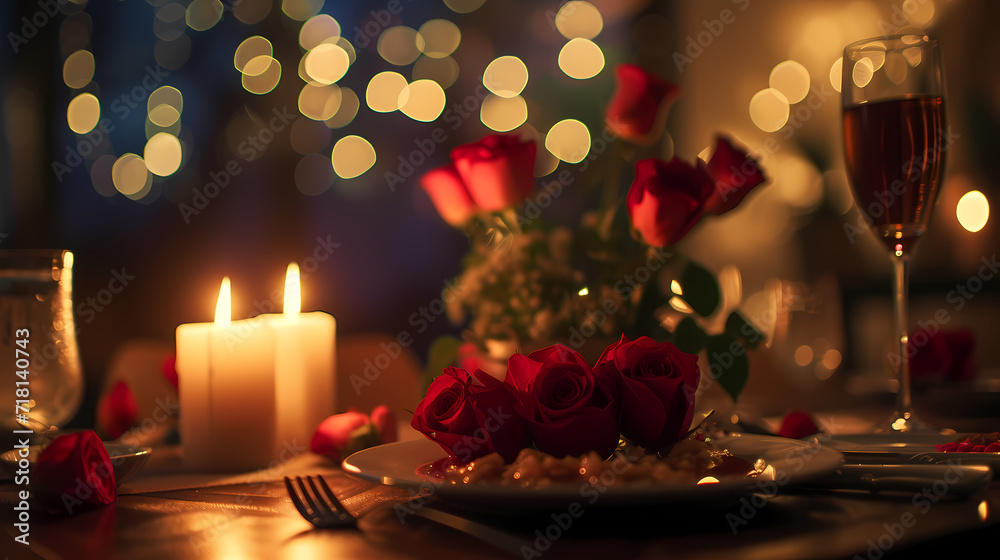 Romantic dinner setting for Valentine's Day Romantic dinner setting for Valentine's Day