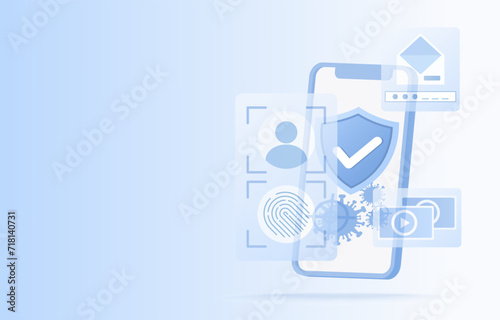 Data protection and protect personal detail concept. Encryption password by fingerprint scanning, firewall, sensitive information, verify and identify from cyber attack and threats.