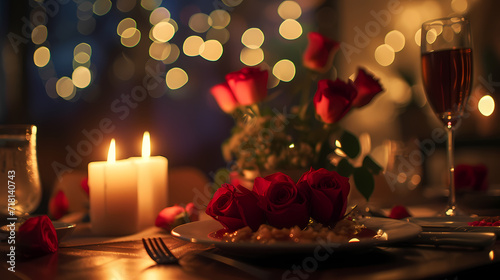 Romantic dinner setting for Valentine's Day