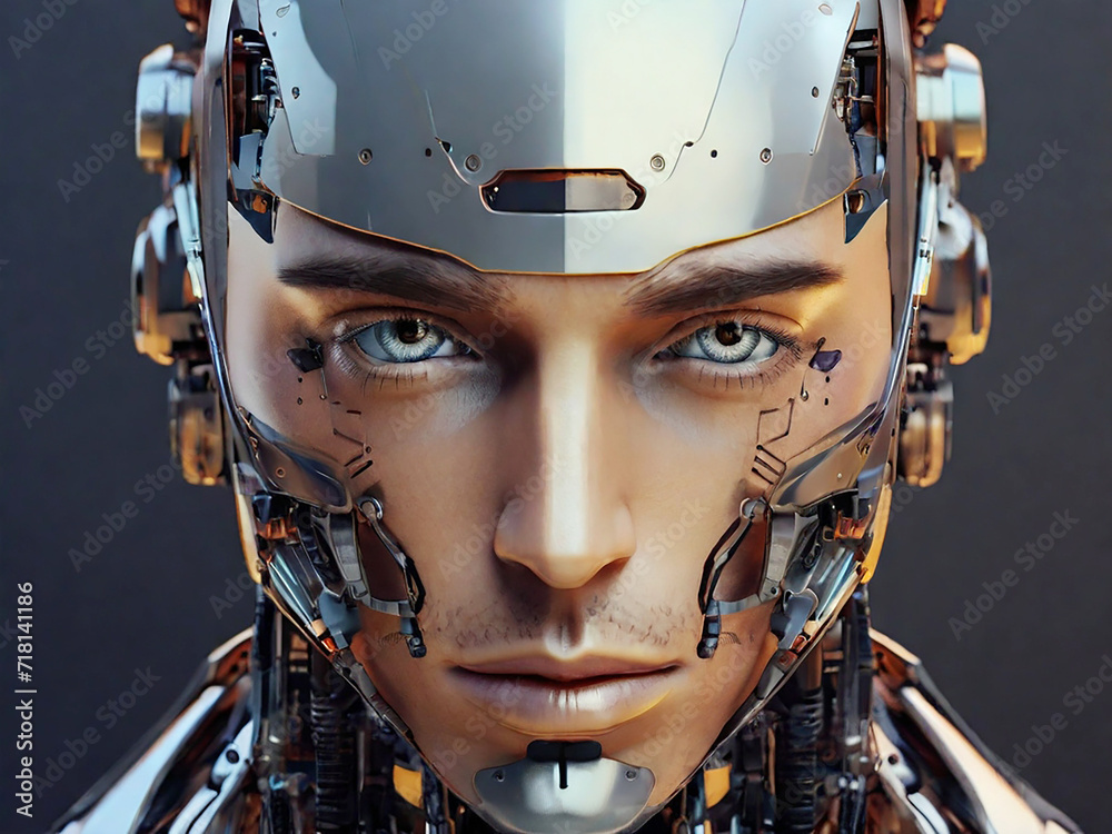 male robot face, Artificial intelligence concept male robot face, Artificial intelligence concept
