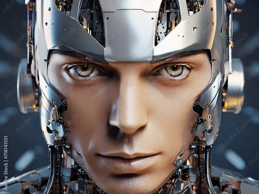 Fototapeta premium male robot face, Artificial intelligence concept