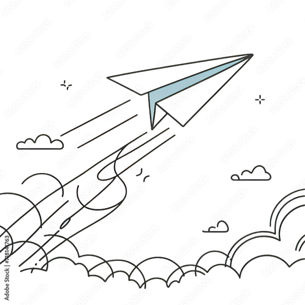 Continuous one line drawing of flying up paper plane.