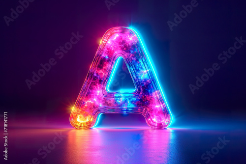 Letter A - colorful glowing outline alphabet symbol on blue lens flare dark background
