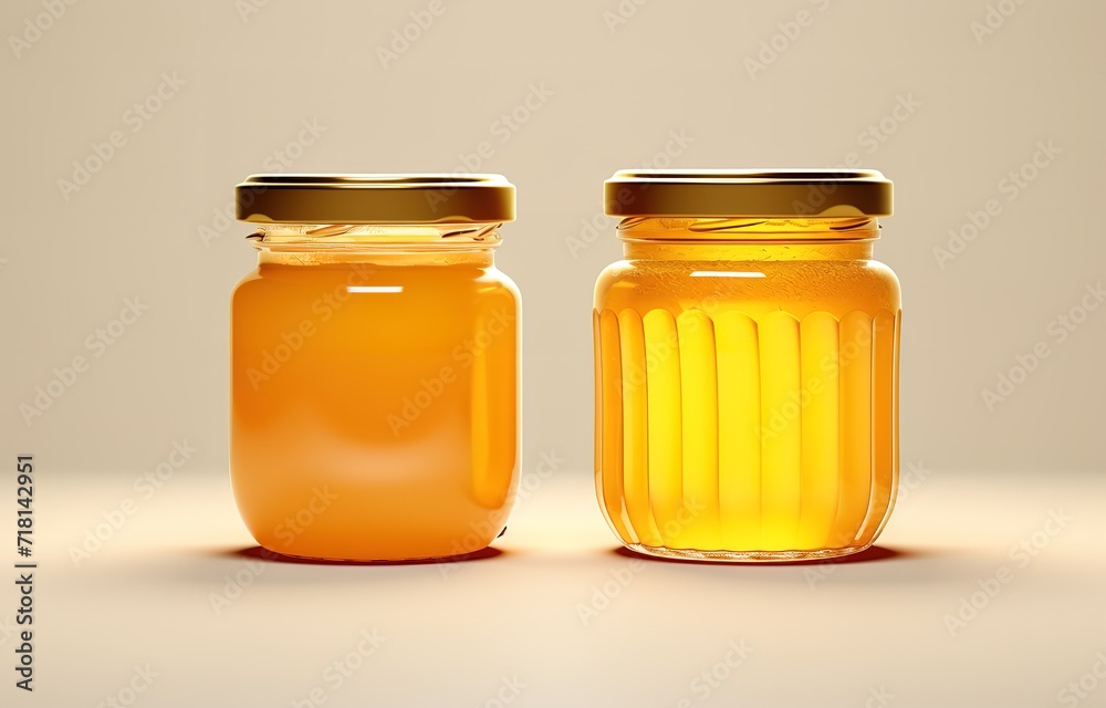 Topless containing fresh and sweet honey on a brown background. generative AI Topless containing fresh and sweet honey on a brown background. generative AI